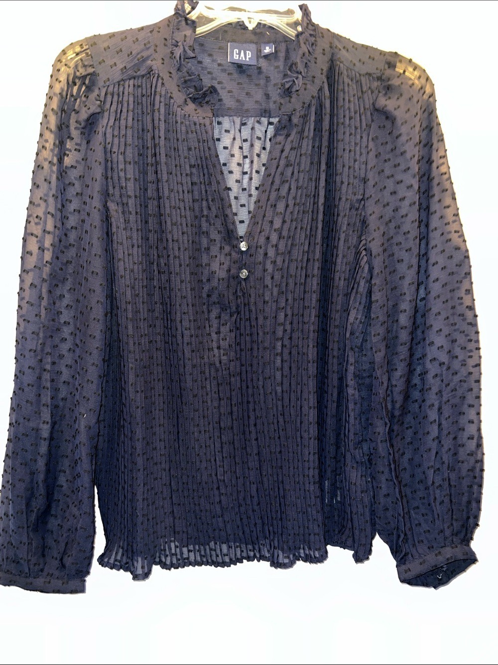 GAP Navy Blue Textured Swiss-Dot Sheer Long-Sleeve Blouse
